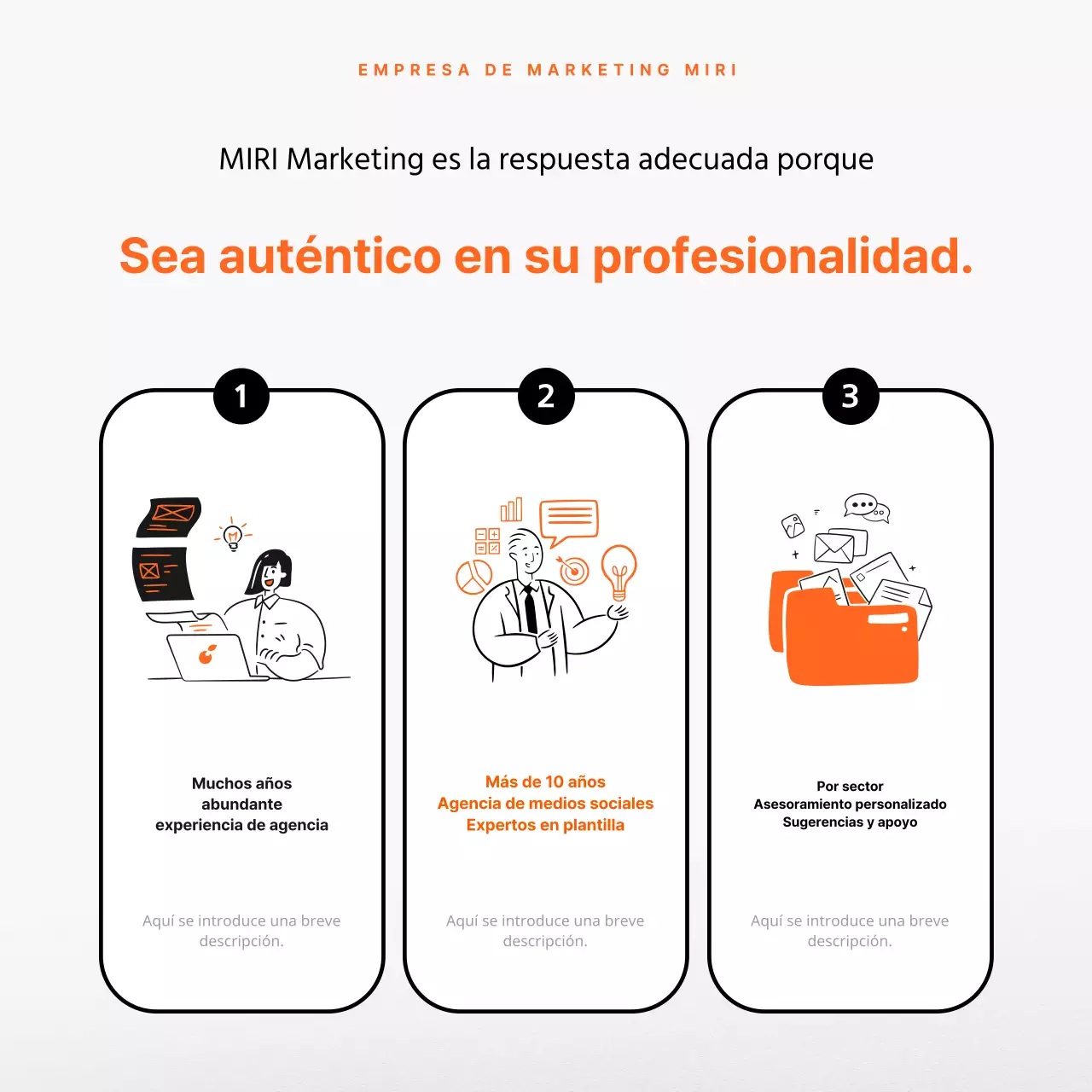 Promocione su consultoría de marketing en naranja y negro