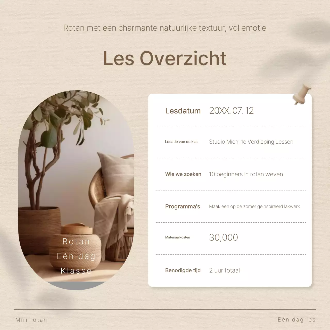 Eenvoudig zomerinterieur in beige en bruin Promoot de creatie van rotan accessoires