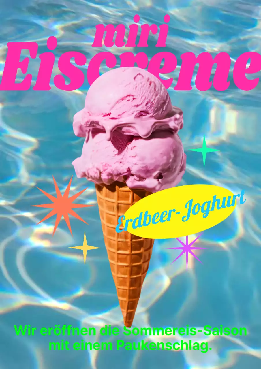 Eine kitschige Eiscreme-Werbung in Rosa