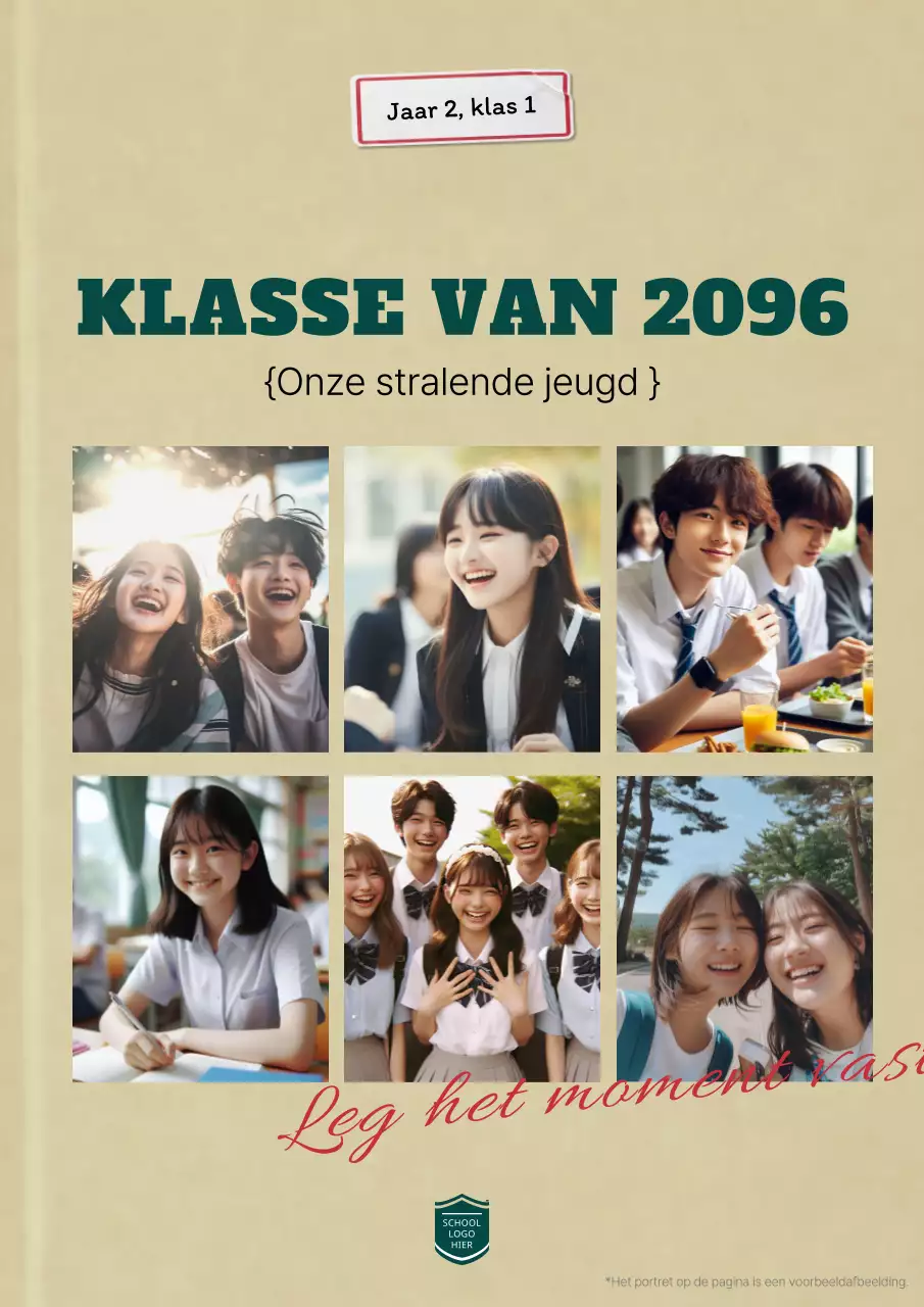 Kaki en beige minimalistische ebookomslag voor een fotoboek van een klas