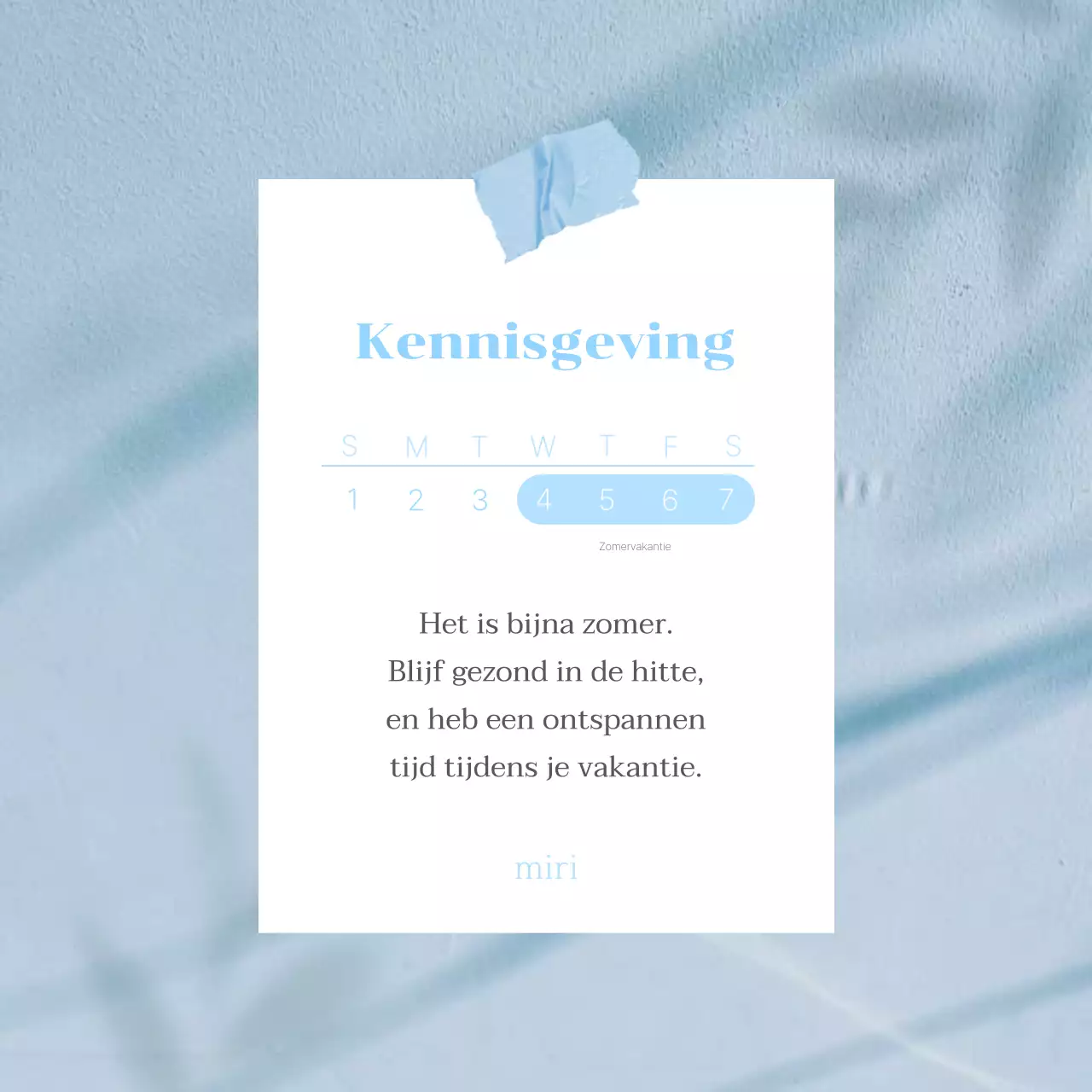 Een trendy zomerse wenskaartadvertentie in lichtblauw en wit