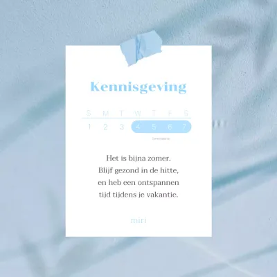 Een trendy zomerse wenskaartadvertentie in lichtblauw en wit