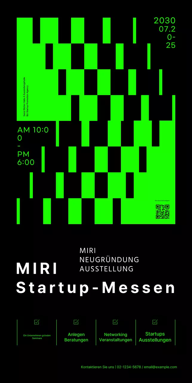 Startup-Messe-Banner mit Neon-Grafiken