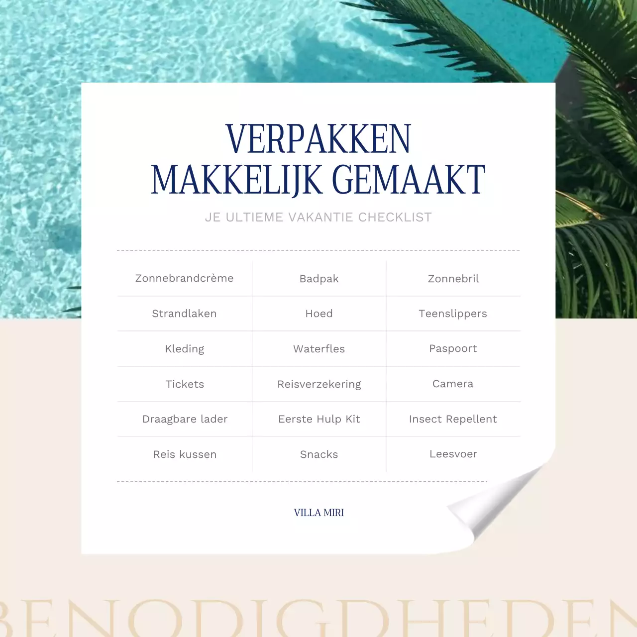 Inpakken voor een moderne zomervakantie in beige en blauw