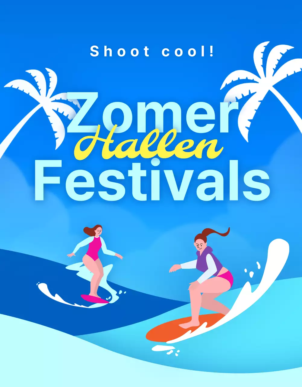 Zomeradvertentie in tropische stijl in blauw en geel