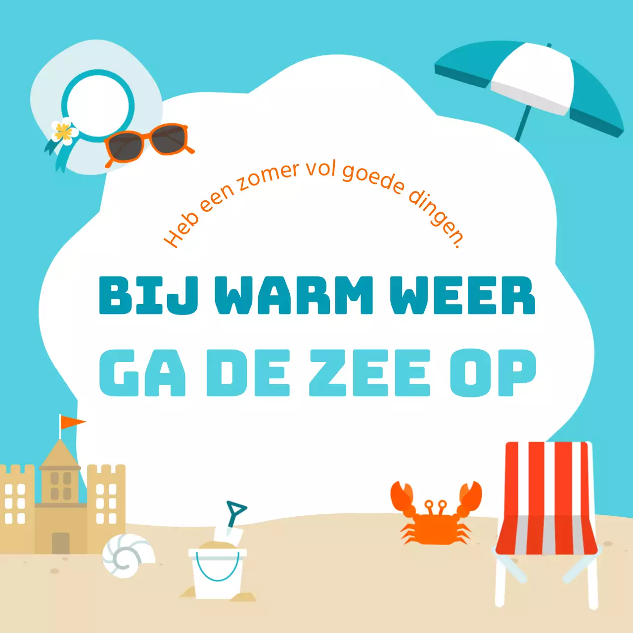 Een mooie zomerse wenskaart in lichtblauw en wit