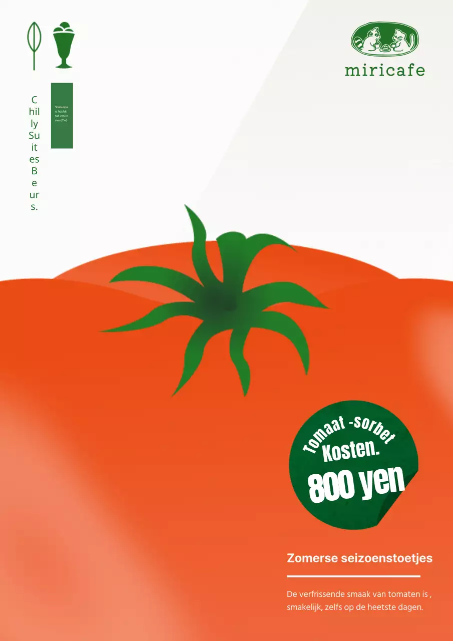 Publiciteit voor de trendy rode en groene zomerdessertkaart.