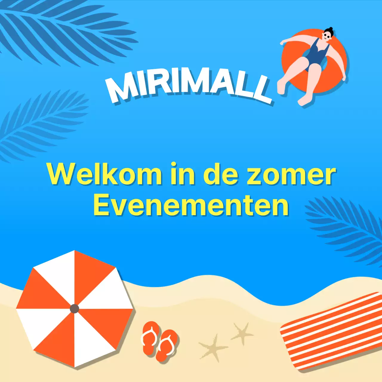 Promoot een tropisch zomerevenement in blauw en geel