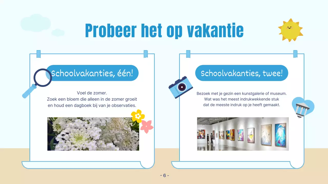 Een mooie blauw-beige zomervakantiepresentatie