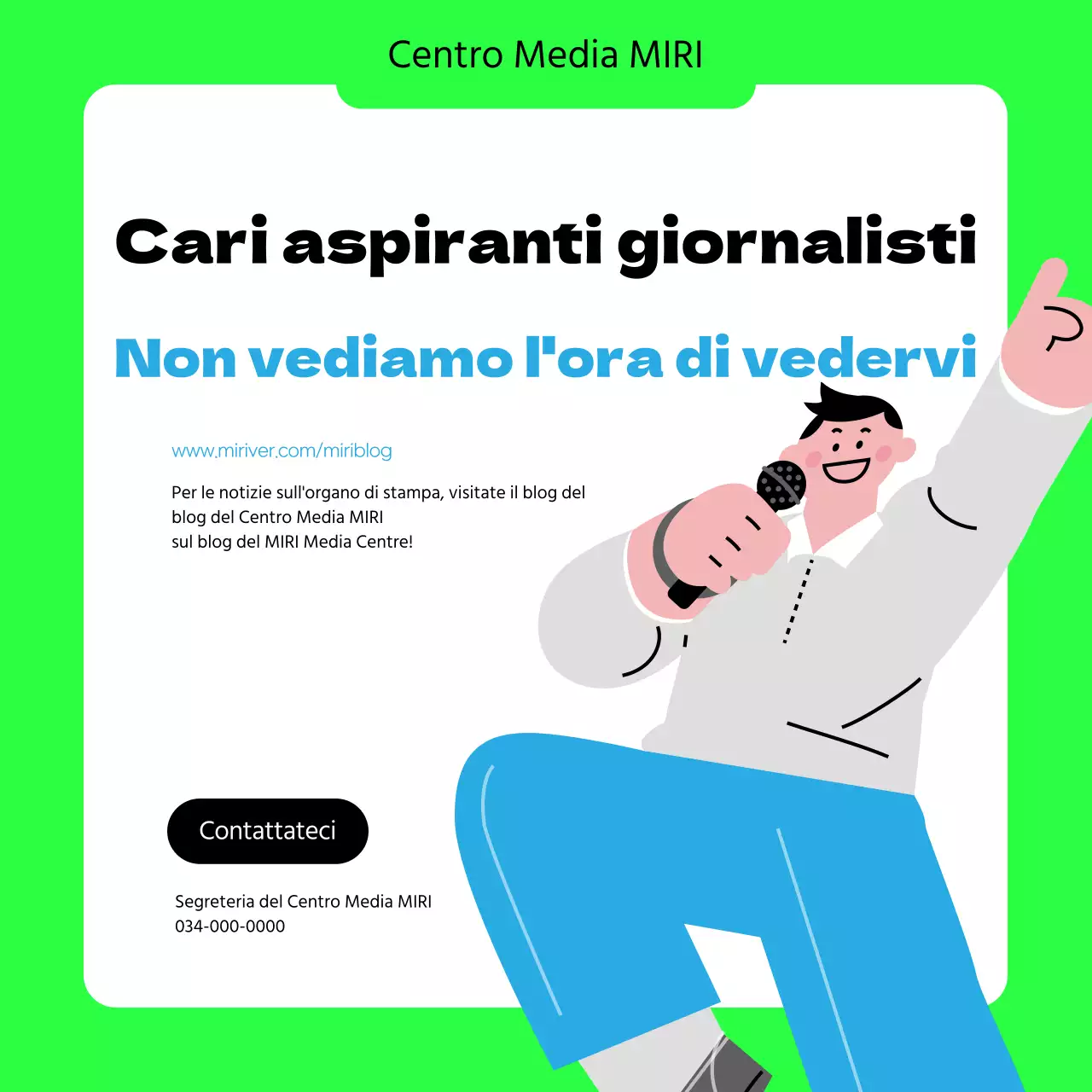 Un semplice appello ai giornalisti universitari in verde lime e nero