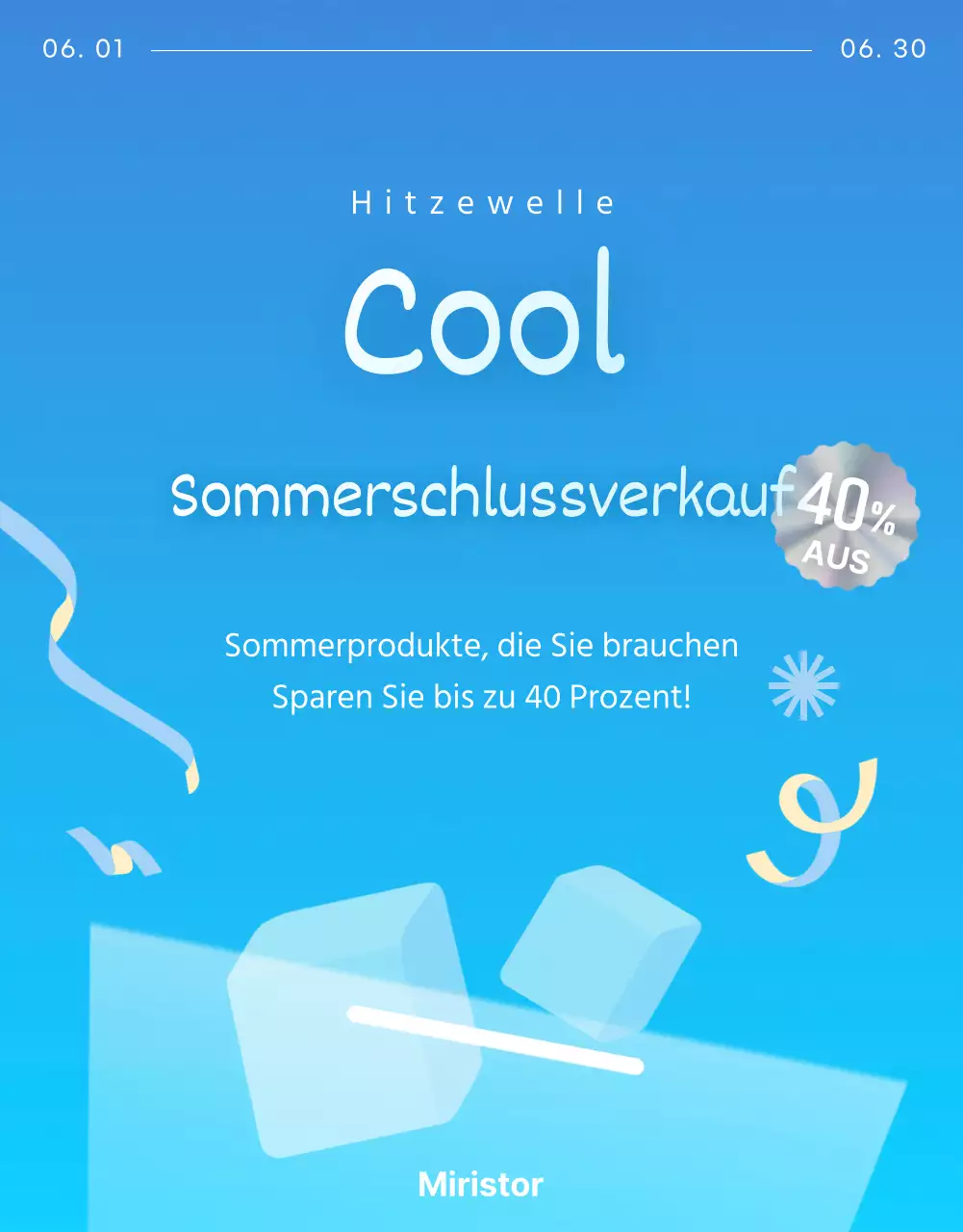 Werbung für einen modernen Sommerschlussverkauf in Blau und Himmelblau