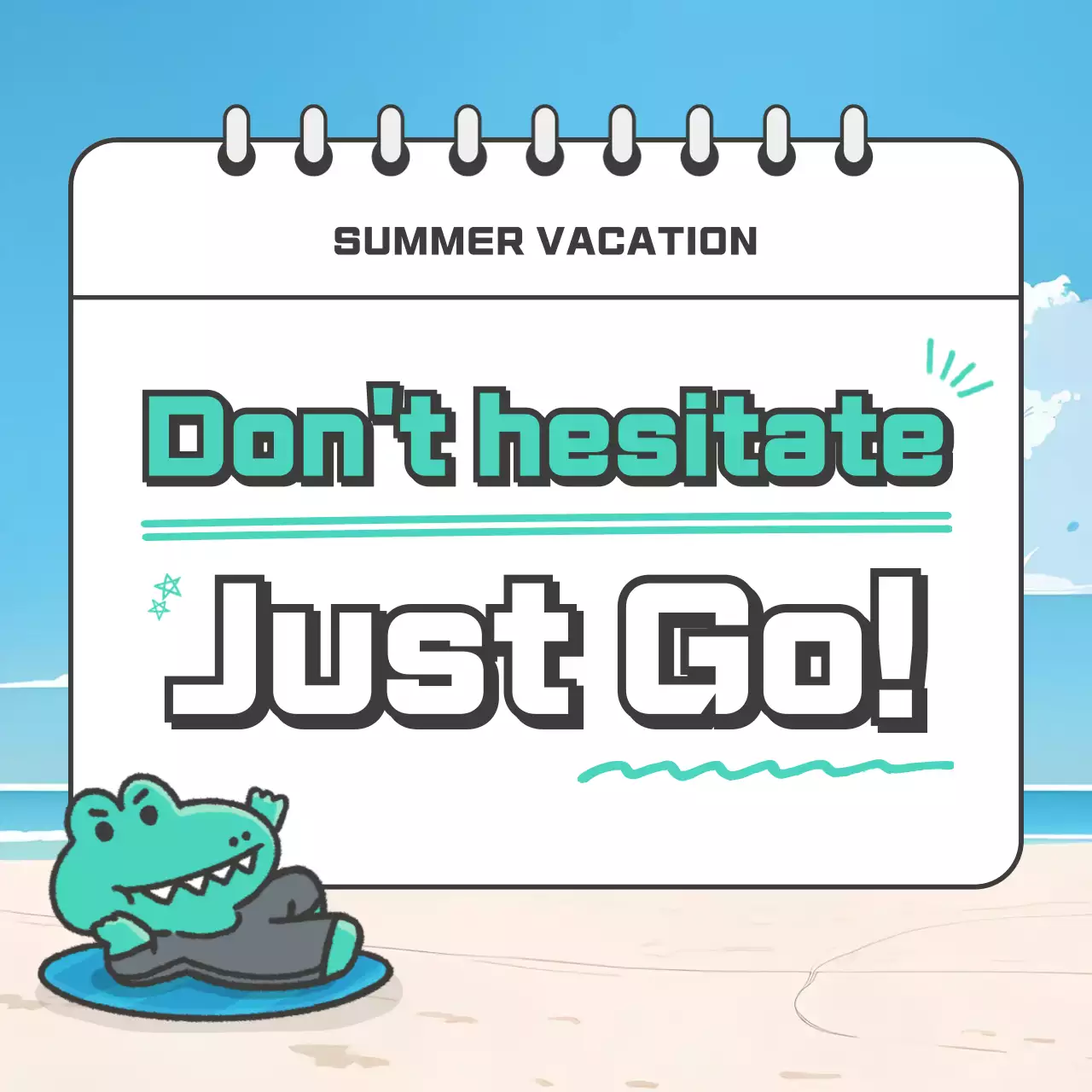 Teal Cartoon Vacation Announcement Social Media Post