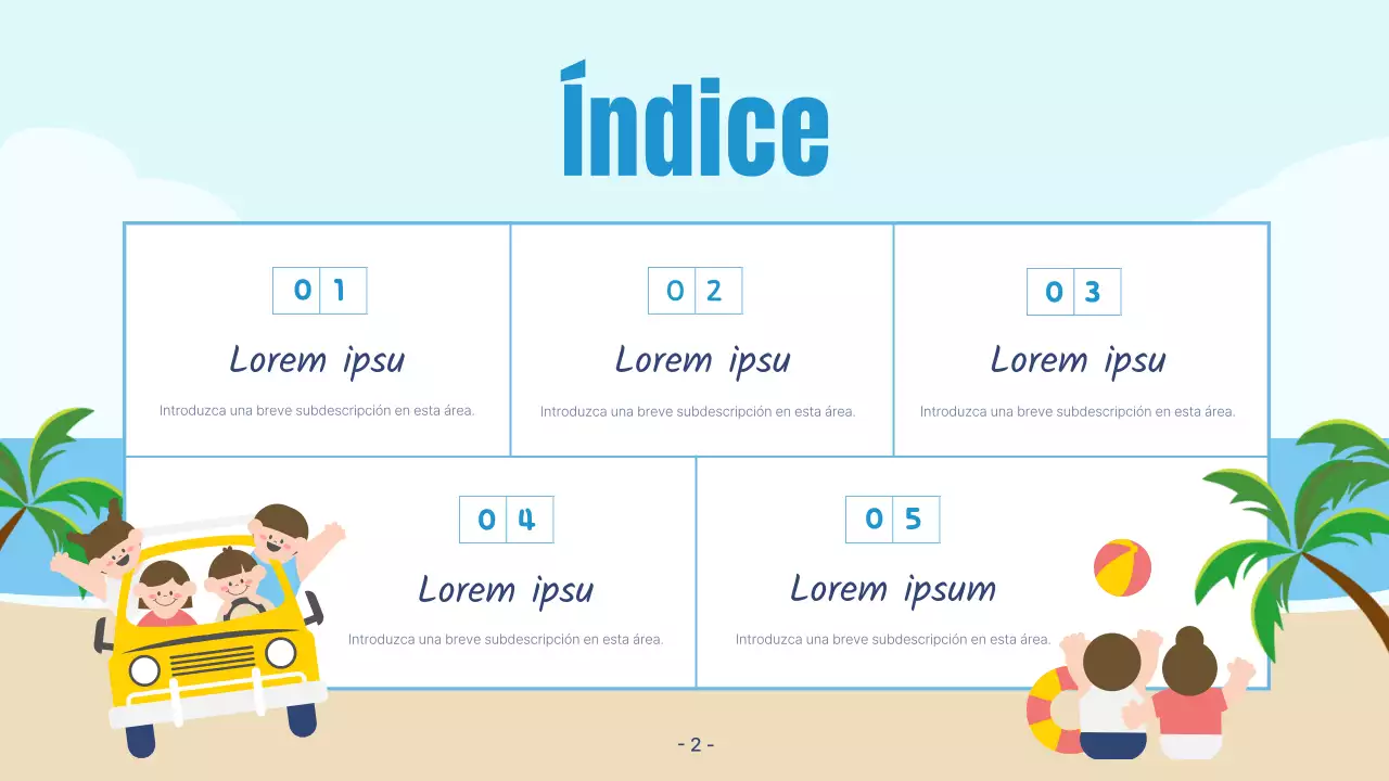 Una bonita presentación de vacaciones de verano en azul y beige