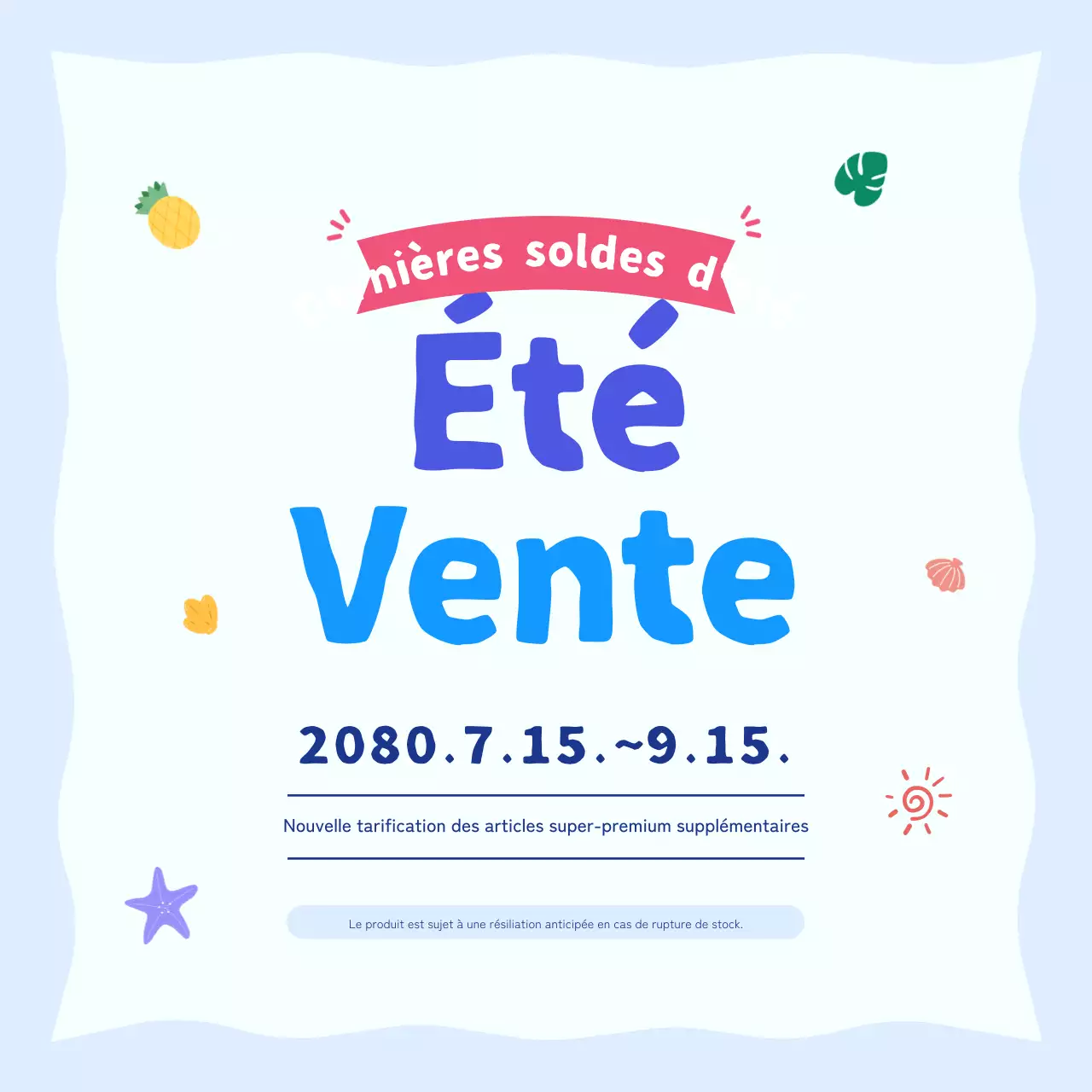 De jolies publicités bleues et bleu clair pour des réductions estivales.