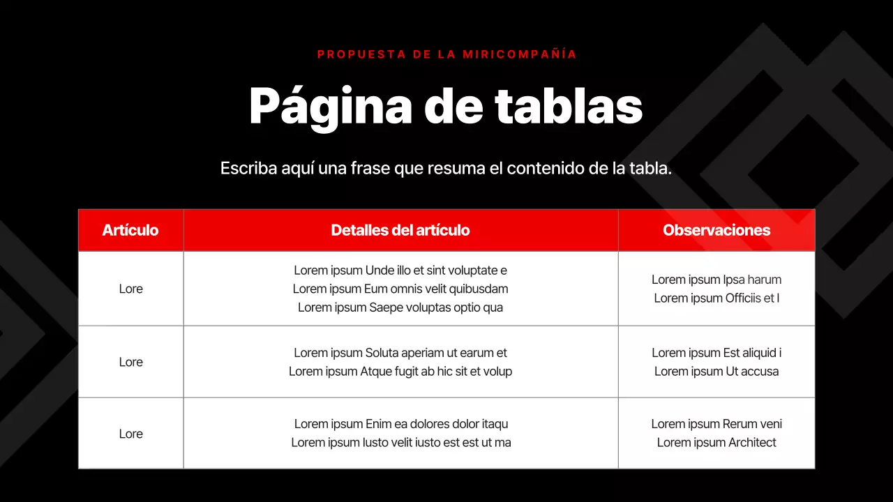 Presentación corporativa sencilla en rojo y negro