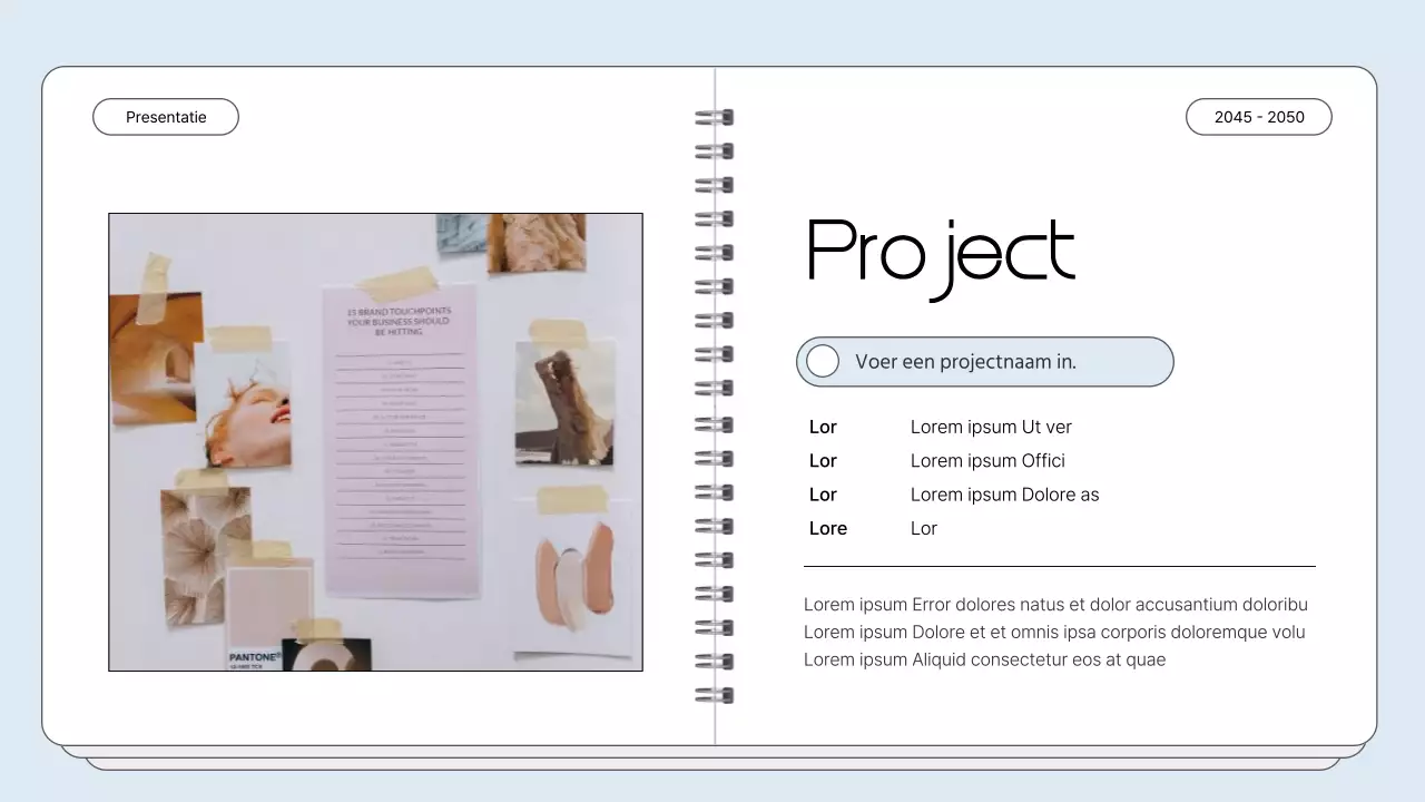 Portfolio met eenvoudig notitieframe in lichtblauw