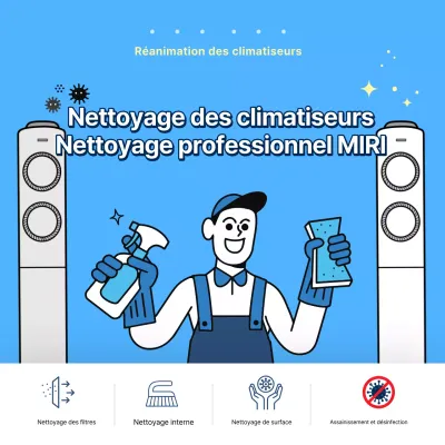 Publicité simple pour le nettoyage des climatiseurs en bleu clair