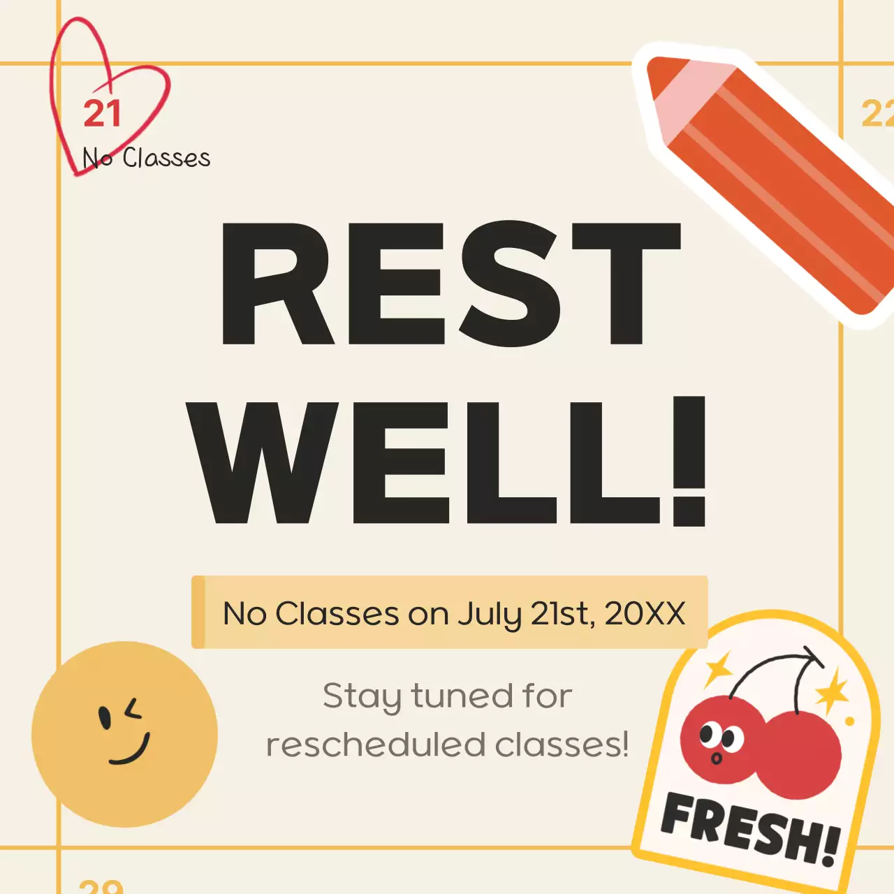 Beige Modern Class Announcement Social Media Post