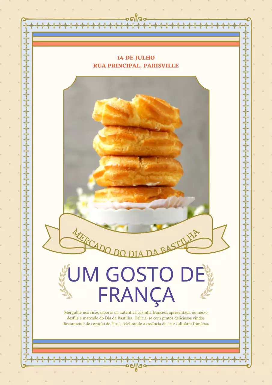 Um anúncio de um mercado alimentar francês de luxo em bege e vermelho.