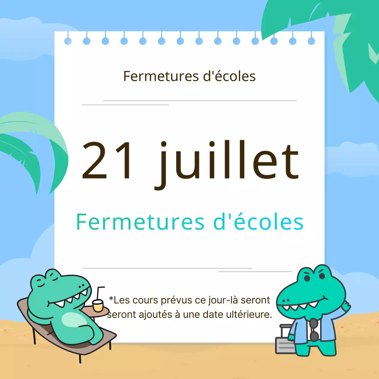 Faire-part de fermeture pour les vacances d'été en chartreuse et bleu clair