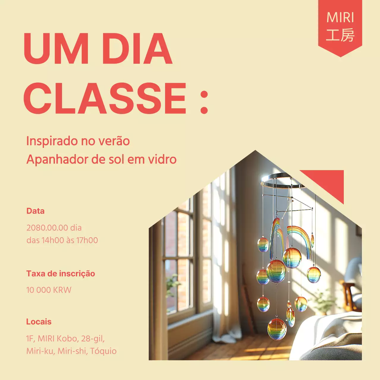Anúncio de aula minimalista de um dia em amarelo e vermelho