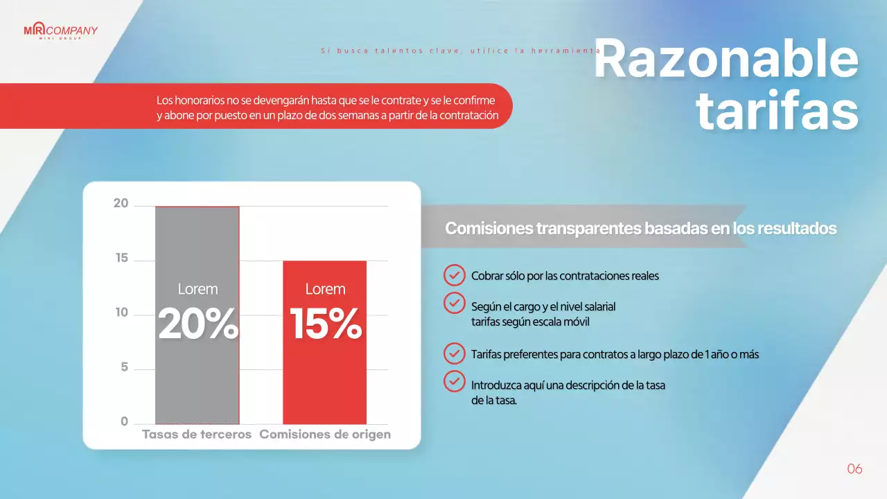 Propuesta de Headhunting resaltada en azul claro y rojo