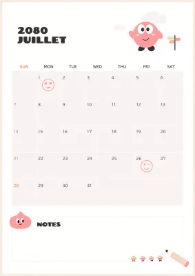 Joli calendrier rose et blanc.
