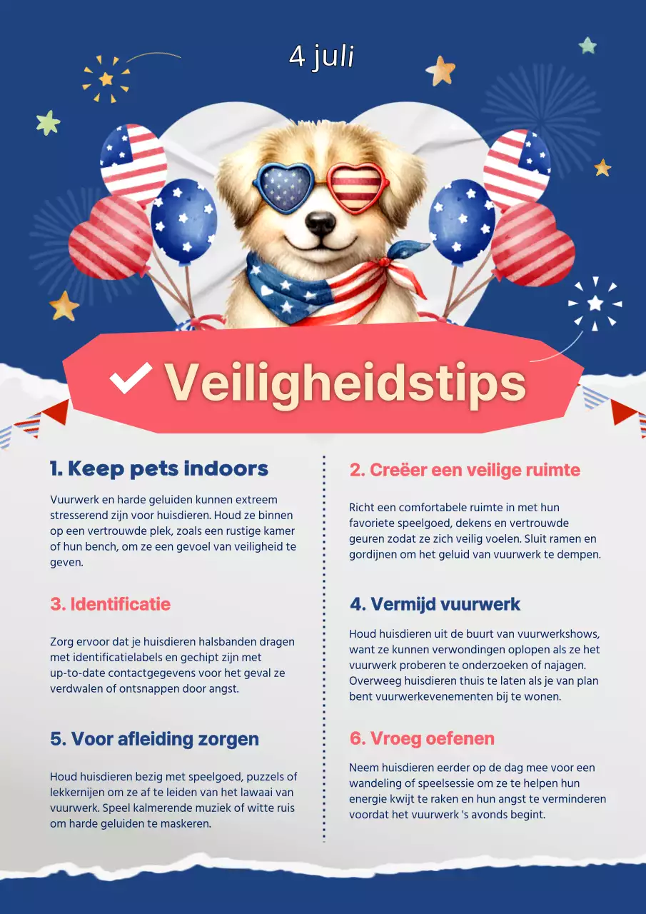 Tips voor de veiligheid van blauwe en rode vier juli huisdieren