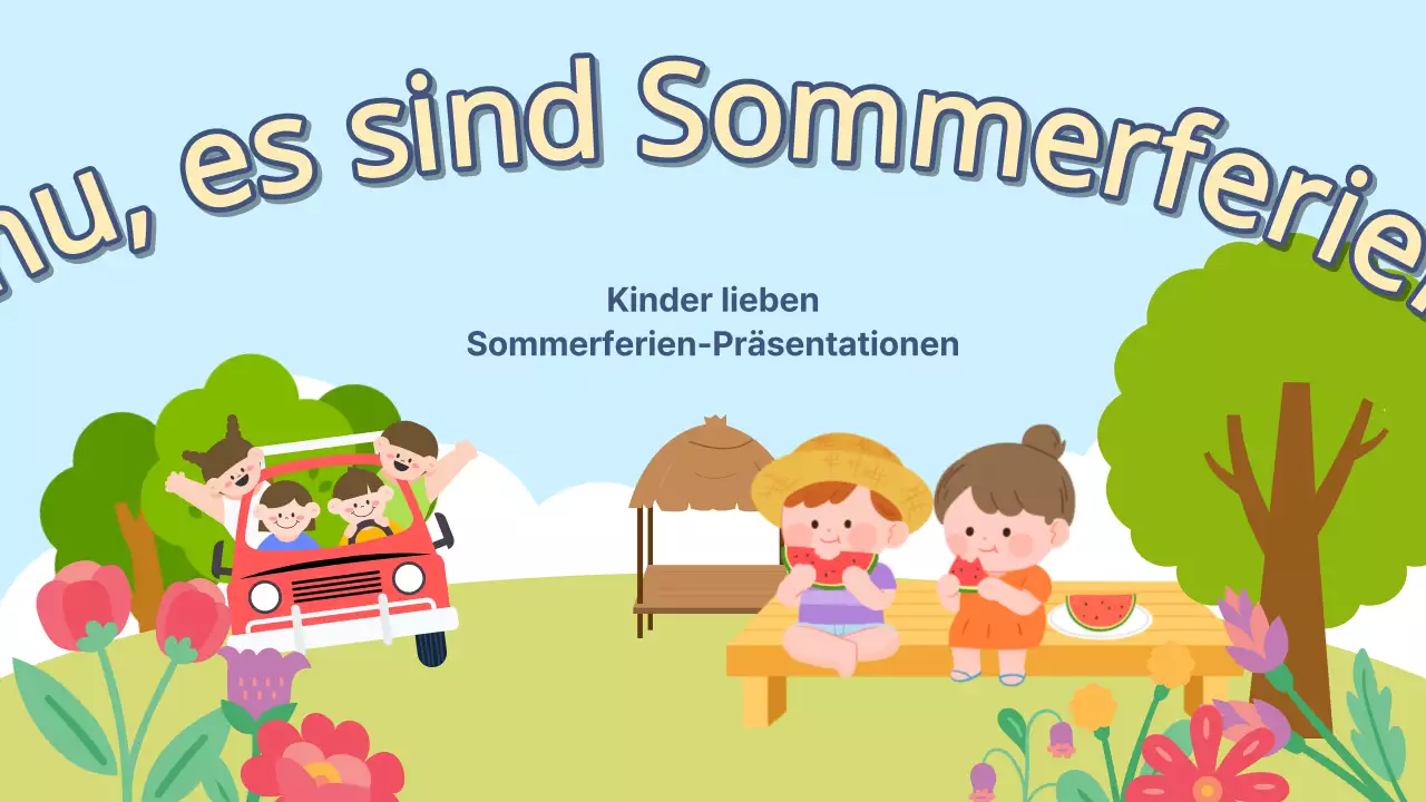 Eine hellblaue und chartreuse Präsentation für die Sommerferien