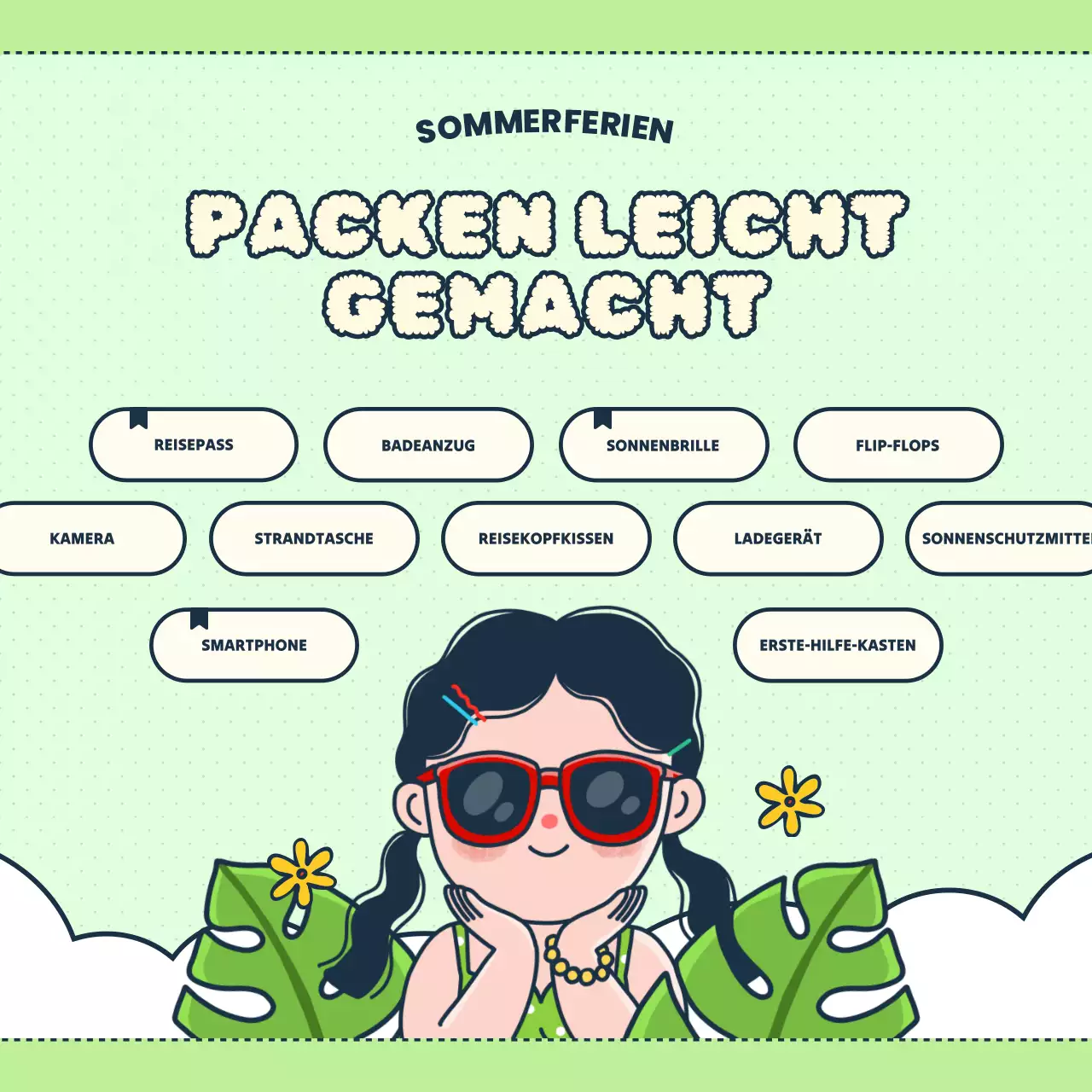 Ein Beitrag über die Vorbereitung auf den Sommerurlaub in Chartreuse und Gelb