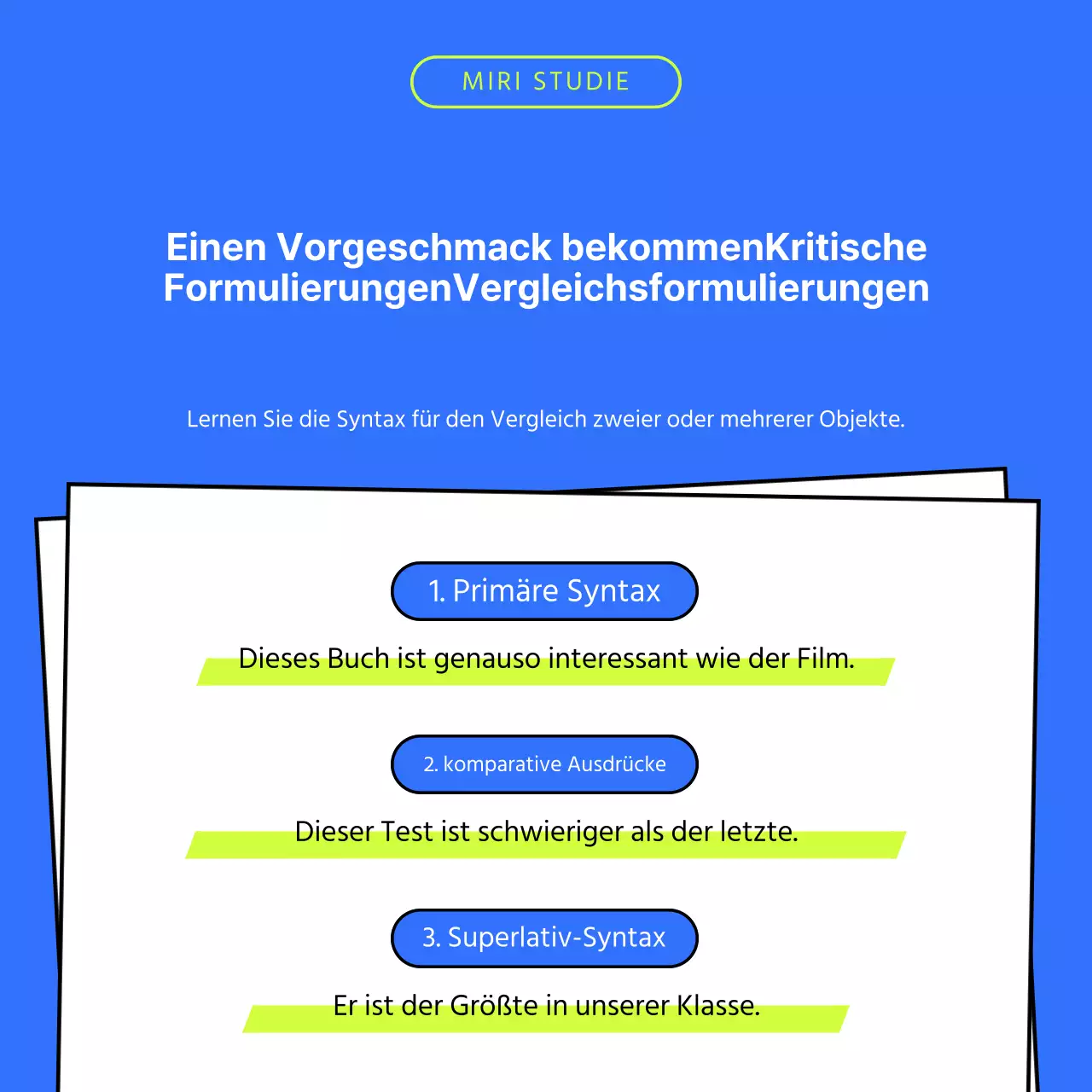 Ein einfacher Schulprospekt in Lindgrün und Blau