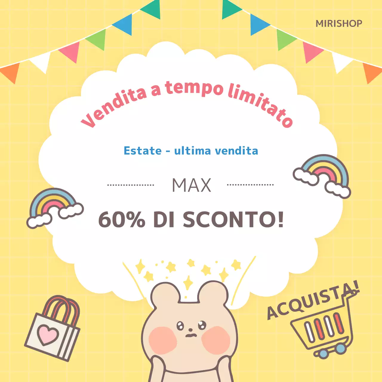 Un semplice post di vendita a tempo in giallo e arcobaleno