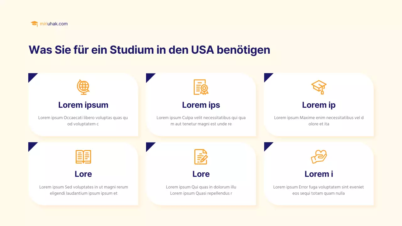 Ein einfacher gelb-orangefarbener Prospekt für ein Auslandsstudium