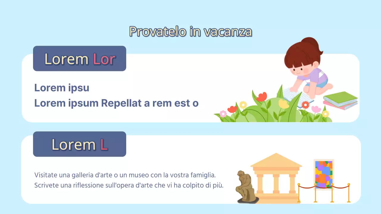 Presentazione delle vacanze scolastiche in azzurro e chartreuse