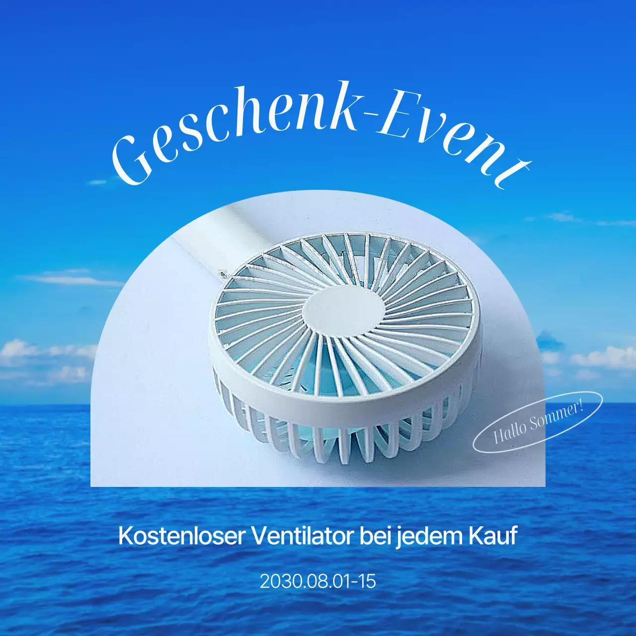 Einfache, sommerlich inspirierte Event-Anzeige in Hellblau und Blau