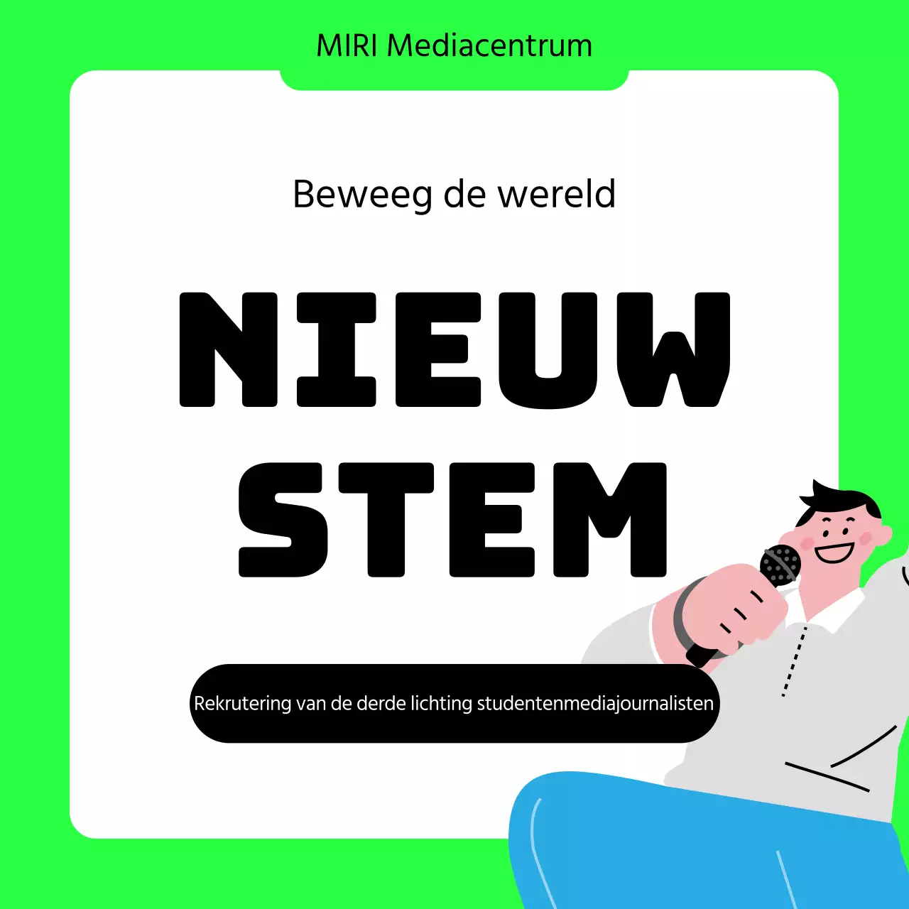 Een eenvoudige oproep voor universiteitsjournalisten in limoengroen en zwart