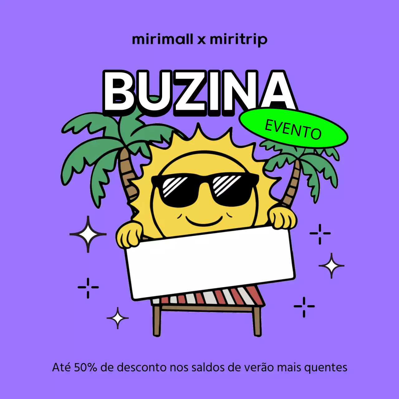 Anúncio pop-art de saldos de verão em roxo e chartreuse