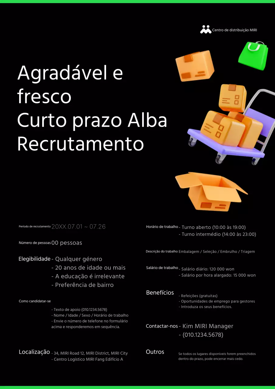 Um guia de recrutamento Alva de curto prazo, na moda, a preto e verde