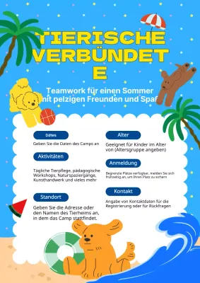 Werbung für die grünen und orangenen Sommercamps im Tierpflegezentrum