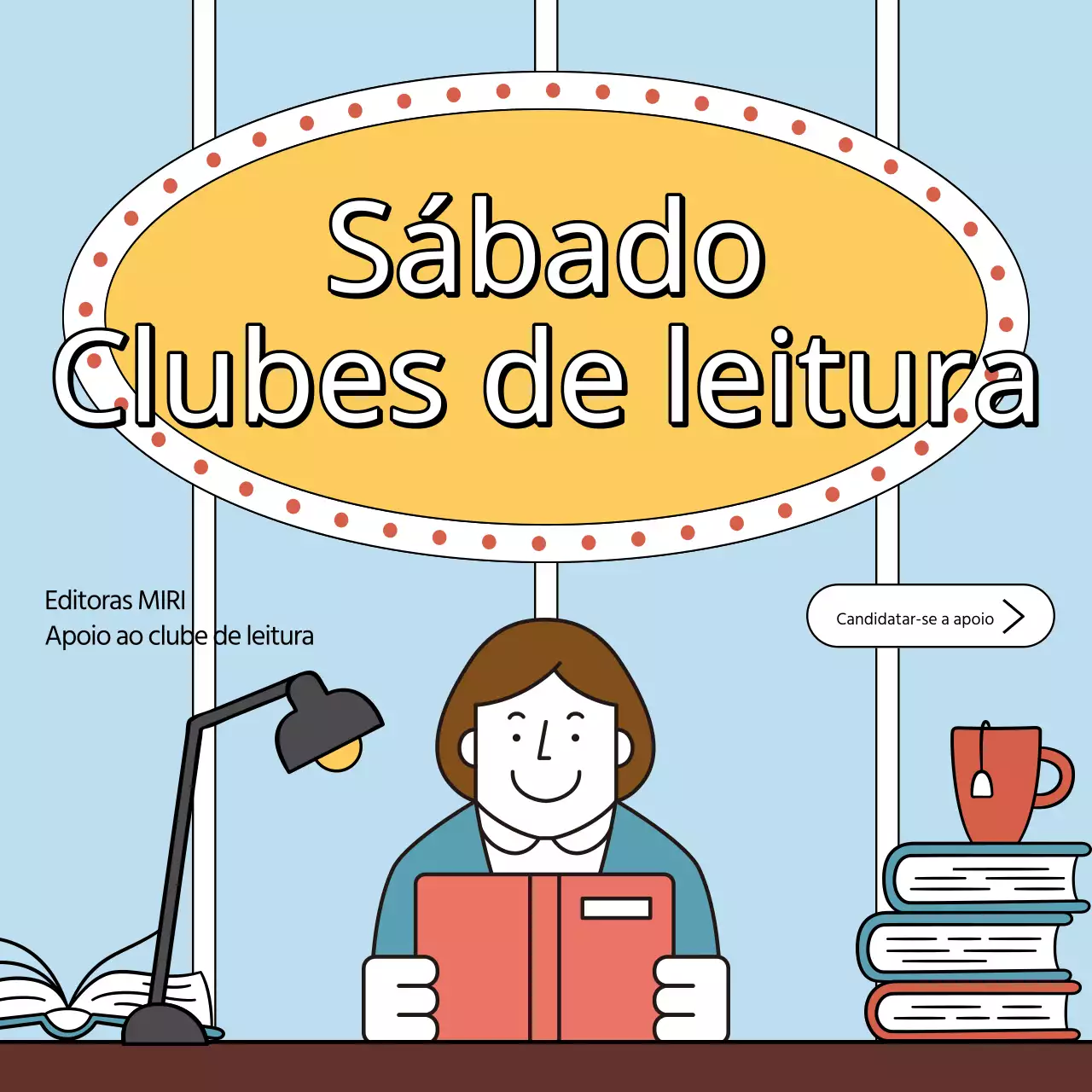 Anúncio de clube de leitura retro em azul claro e amarelo