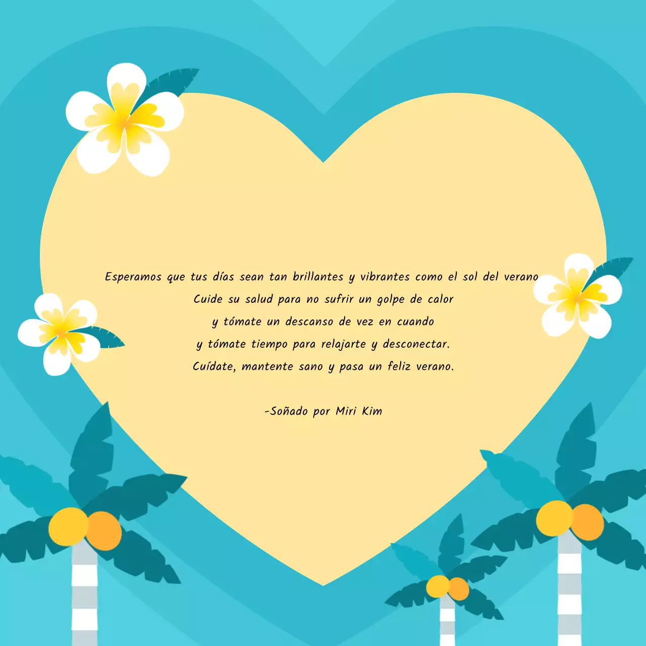 Una bonita tarjeta de felicitación veraniega en azul claro y blanco