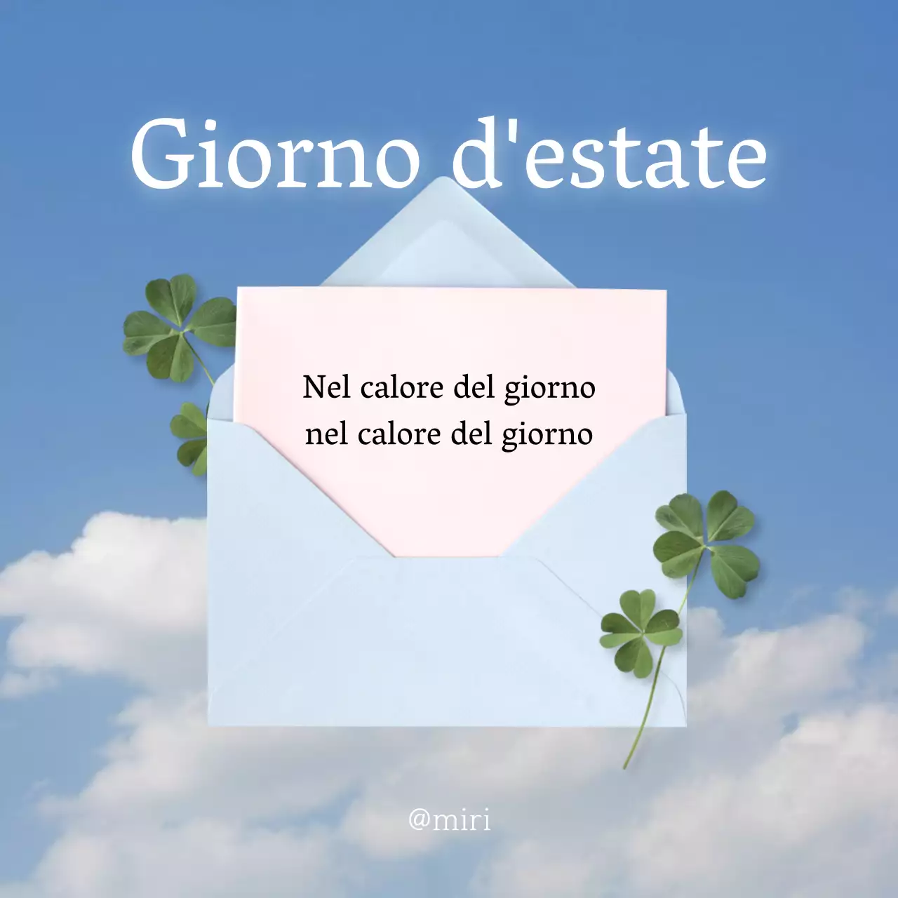 Un grazioso annuncio di auguri estivi in azzurro e verde