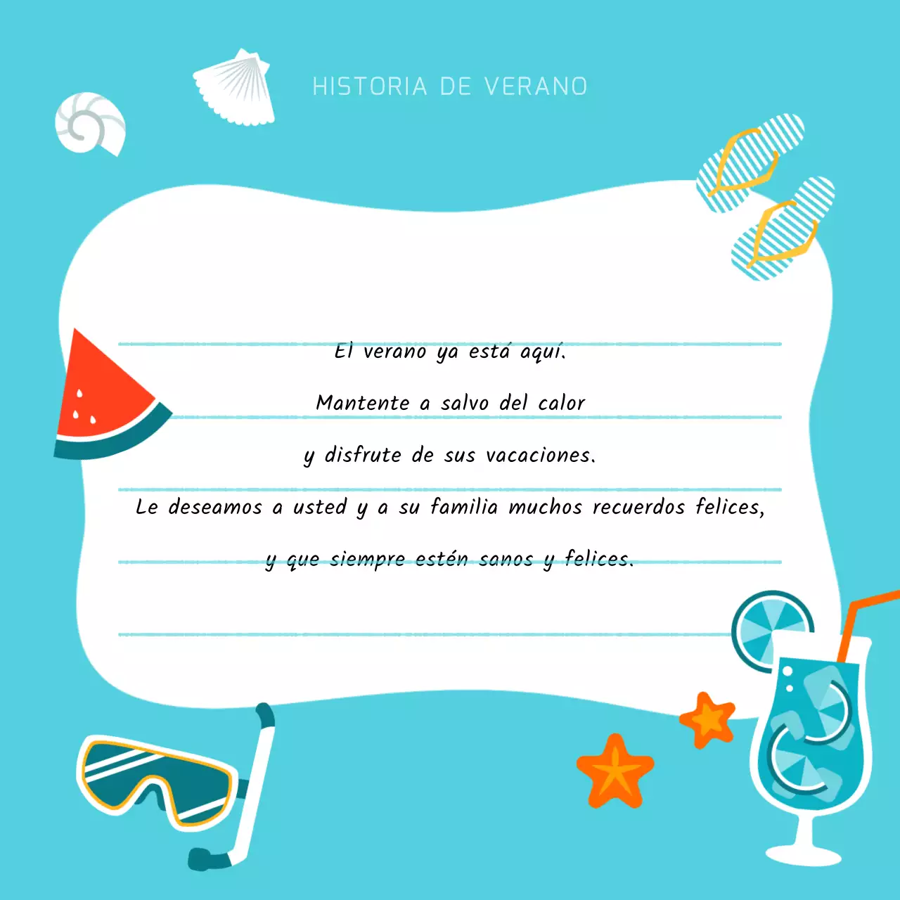 Una bonita tarjeta de felicitación veraniega en azul claro y blanco