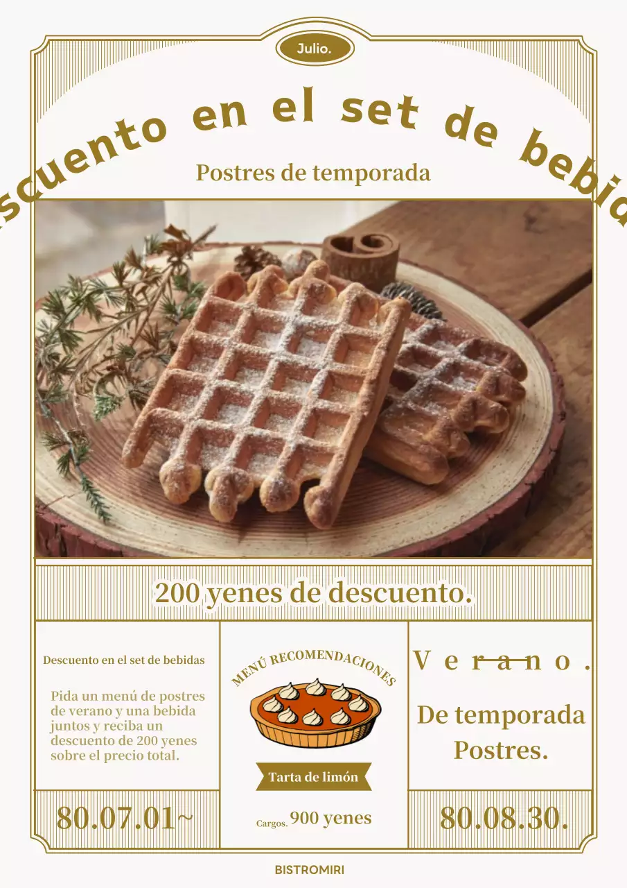Promoción de postres clásicos de verano en dorado y blanco