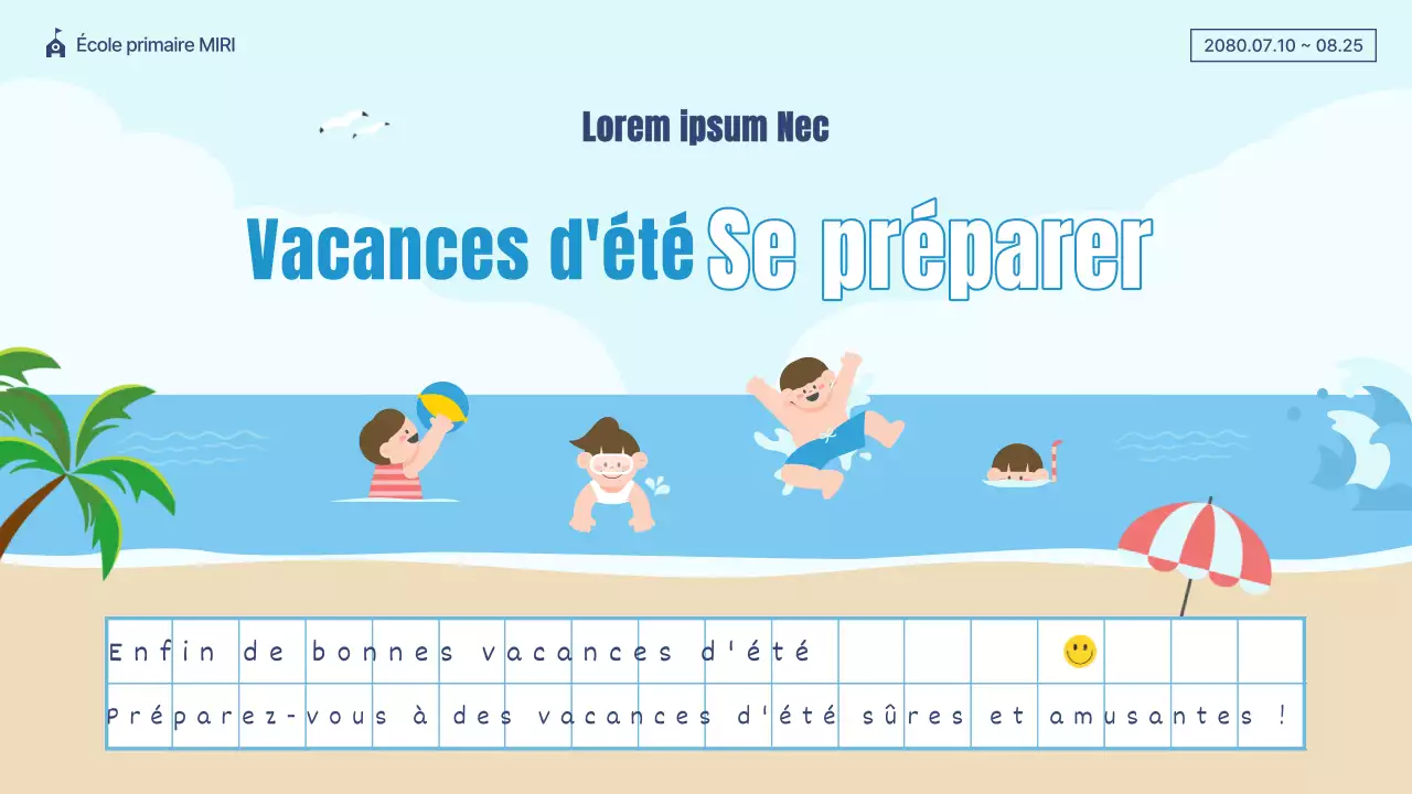 Une jolie présentation de vacances d'été bleue et beige