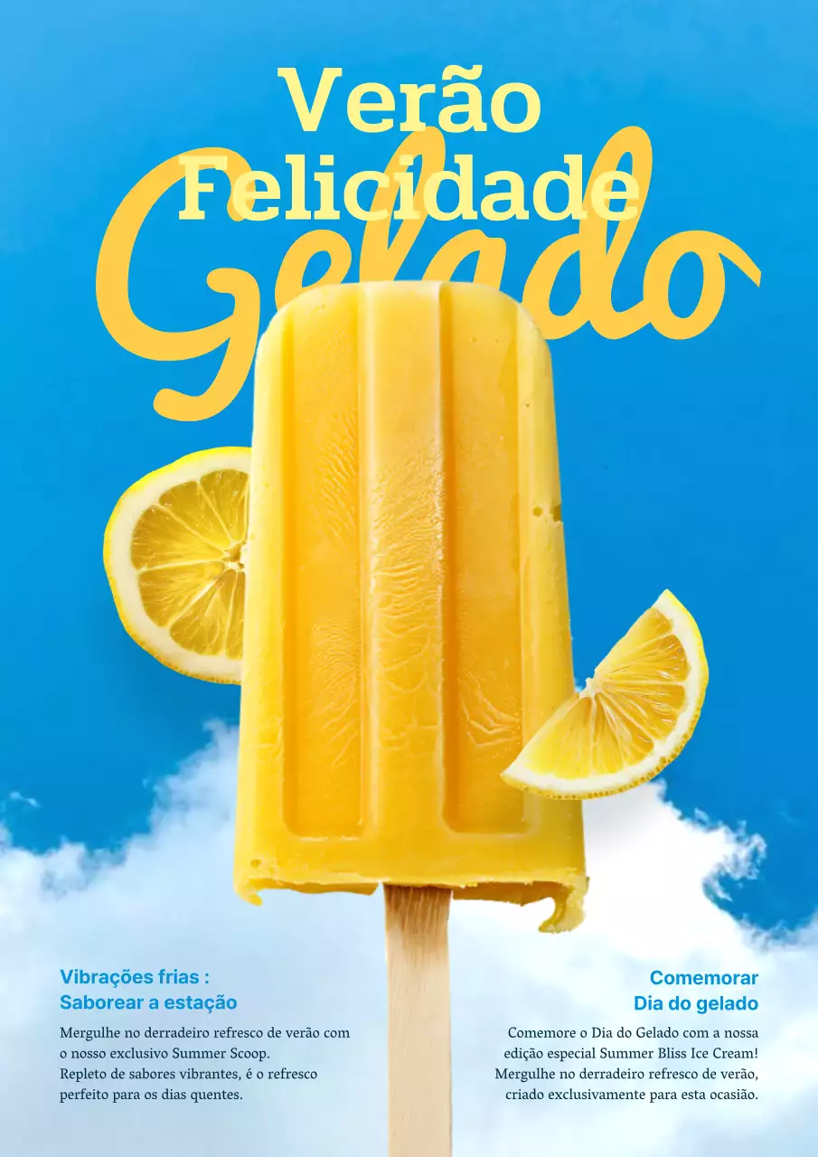 Promover um menu de gelataria amarelo e azul na moda