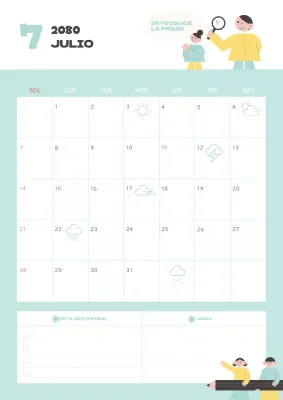 Bonito calendario en azul claro y amarillo.