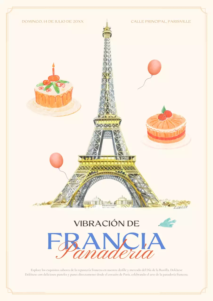 Promueva el clásico mercado francés de alimentos en amarillo y rosa