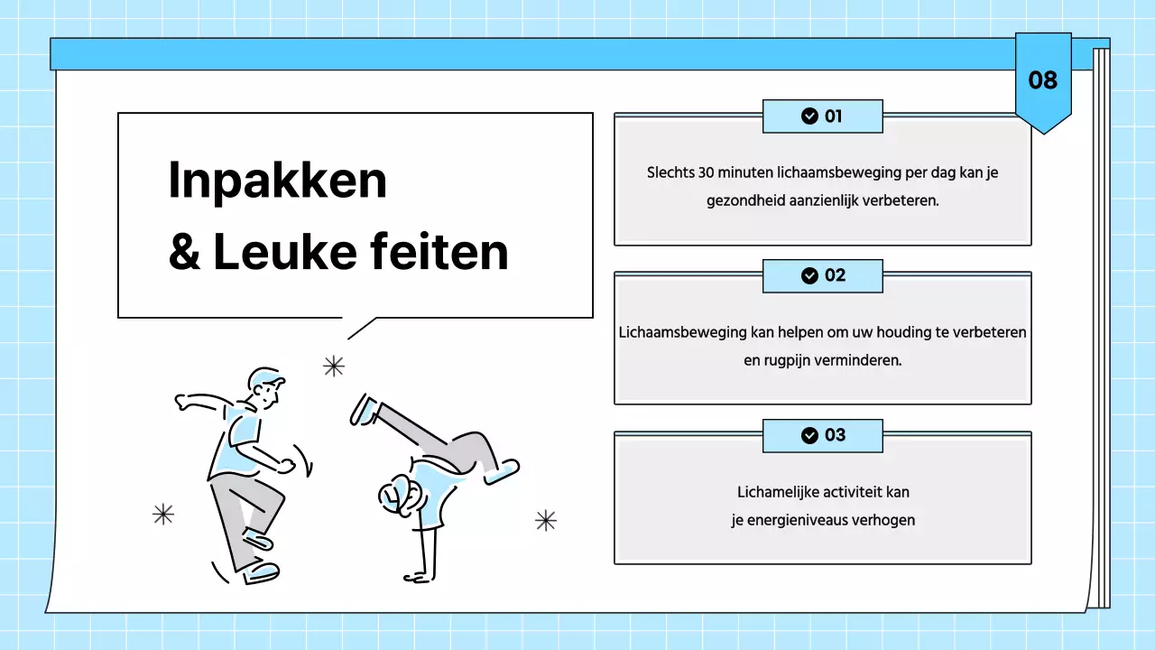 Lichtblauw eenvoudig oefenmateriaal voor gezondheidsvoorlichting