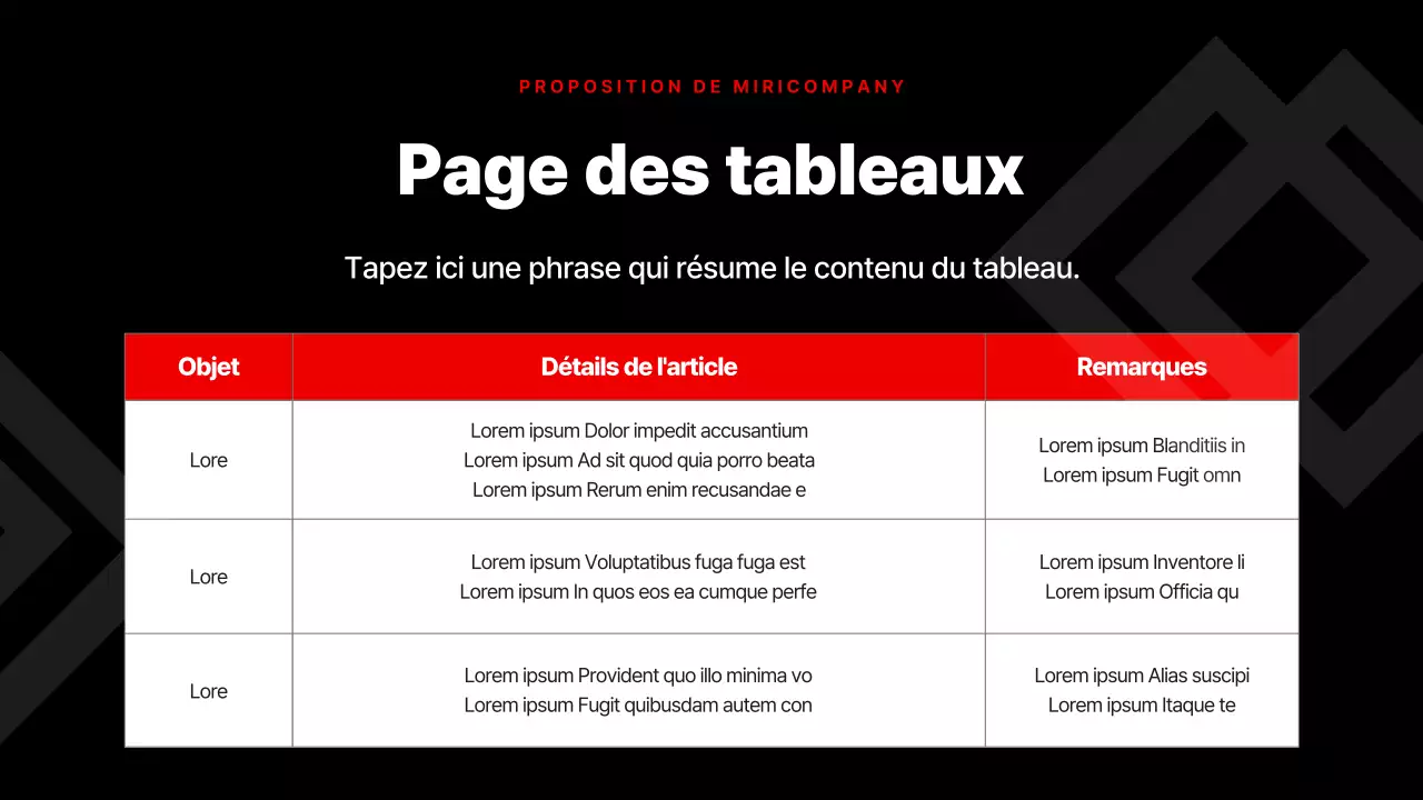 Présentation d'entreprise simple en rouge et noir